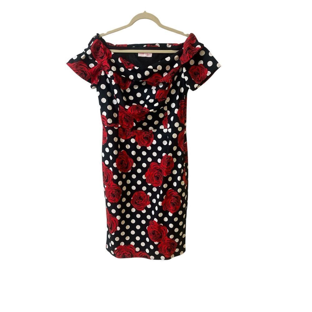 Belle Poque floral & polka dot dress off shoulder sz 12